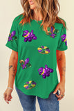 Bright Green Mardi Gras Sequin Patched Graphic Tee