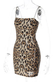 Khaki Sequin Leopard Print Spaghetti Strap Nightclub Hot Dress