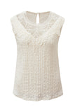Apricot Guipure Lace Crochet Keyhole Back Tank Top