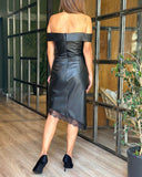 PU Bandeau Sleeveless Chic Contrast Lace Dress