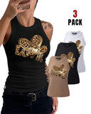 Leopard Heart Pattern Round Neck Tank Slim Fit Casual Top