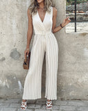 V Neck Sleeveless Ruched Jumpsuit