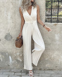 V Neck Sleeveless Ruched Jumpsuit