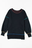 Black Contrast Stitching Split Baggy Sweatshirt