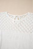White Eyelet Knit Tied Back Short Sleeve Sweater