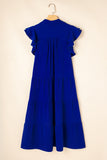 Bluing Ruffled Short Sleeve Collared V Neck Tiered Midi Dress