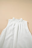 White Textured Frilled High Neck Sleeveless Ruffled Mini Dress