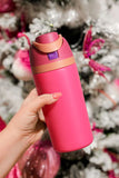 Strawberry Pink Insulated Stainless Steel Tumbler with Carry Loop 16oz