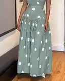Polka Dot V Neck Sleeveless Maxi Dress Casual Waist A Line Flared Dress