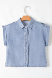 Dusk Blue Denim Pinup Folded Cap Sleeve Shirt