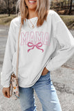 White MAMA Bowknot Embroidered Ribbed Pullover Sweatshirt
