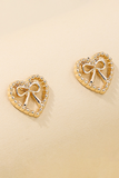 Gold Bow Decor Heart Shape Plate Alloy Stud Earrings