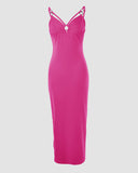 Casual Sleeveless Hollow Out Bodycon Dress Side High Slit Slim Fit Party Slip Dresses