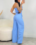 2 Pieces Outfit Bandeau Button Decor Vest Top and Casual Wide Leg Pants Set