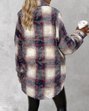 Plaid Pattern Long Sleeve Shacket Distressed Button Down Shirt