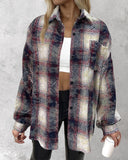 Plaid Pattern Long Sleeve Shacket Distressed Button Down Shirt