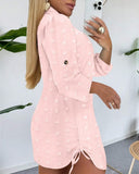 Large Swiss Dot Stand Collar Long Sleeve Chiffon Shirt Dress Casual Button Design Mini Dress