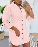 Large Swiss Dot Stand Collar Long Sleeve Chiffon Shirt Dress Casual Button Design Mini Dress