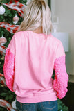 Pink Double Santa Claus Christmas Sequin Long Sleeve Top