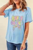 Light Blue happy easter Bowknot Printed Crewneck T Shirt
