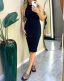 Sleeveless Side Slit Knit Bodycon Dress Slim Fit Sweater Dress