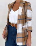 Plaid Pattern Lapel Neck Flap Detail Blazer