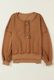 Chestnut Drop Shoulder Henley Buttons Sweatshirt