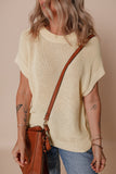 Oatmeal Solid Color Batwing Short Sleeve Round Neck Knit T Shirt