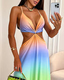 Colorful Ombre Crisscross Backless Maxi Dress