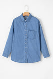 Beau Blue Solid Color Oversized Patched Pocket Buttoned Shirt