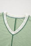 Grass Green Crochet Detail Exposed Seam High Low Loose Top