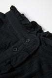 Black Textured Ruffled Trim Buttoned Loose Fit Shirt
