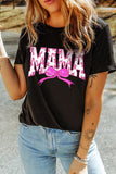 Black Floral MAMA Bow Graphic Crewneck T Shirt