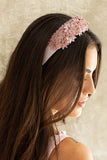 Pale Chestnut Multi Layer Flower Rhinestone Wide Headband