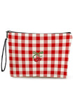 Fiery Red Cherry Plaid Print Wristlet Zipper Canvas Makeup Bag