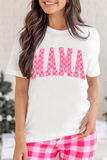 White Checkered MAMA Letter Graphic T Shirt