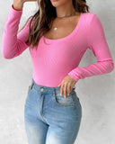 Long Sleeve U Neck Skinny Ribbed Top