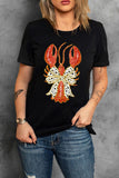 Black Dotty Bow Knot Crawfish Printed T Shirt