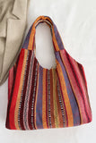 Fiery Red Multiple Ethnic Stripes Print Canvas Tote Bag