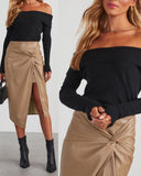 Twisted Slit PU Leather Asymmetrical Skirt