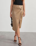 Twisted Slit PU Leather Asymmetrical Skirt