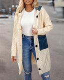 Argyle Textured Cable Knit Longline Cardigan Button Down Denim Patch Hooded Sweater Coat