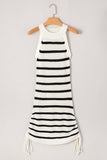 Black Stripe Knitted Drawstring Detail Sleeveless Dress