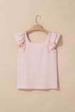 Gossamer Pink Textured Bow Knot Frilled Butterfly Sleeve Blouse