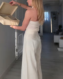 Solid Color High Waist Pleated Wide Leg Casual Pants