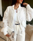 Lace Long Sleeve Pocket Design Jacket Casual Loose Fit Jacket