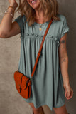 Mist Green Frilled Gathered Seam Round Neck T Shirt Dress