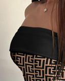 Geometric Print Bandeau Zipper Design Top