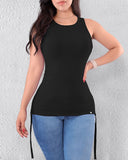 Round Neck Sleeveless Thick Strap Drawstring Tied Detail Tank Casual Top