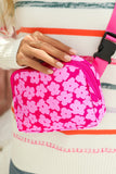 Rose Red Flower Print Wide Belt Buckle Zipper Crossbody Bag